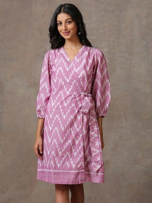 okhai aster purple pure cotton printed a-line dress