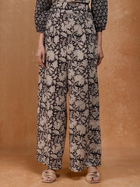 okhai black floral print pure cotton pants