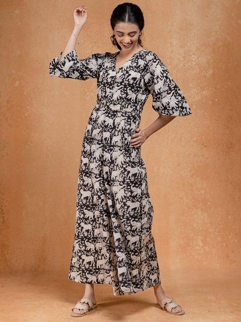 okhai black print pure cotton jumpsuit