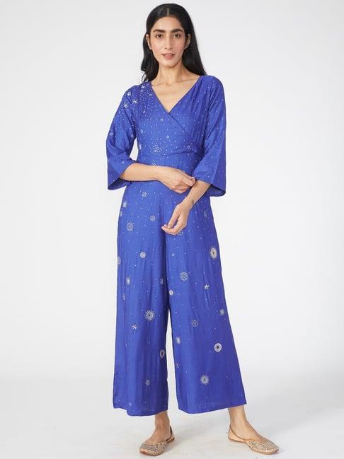 okhai blue solid jumpsuit