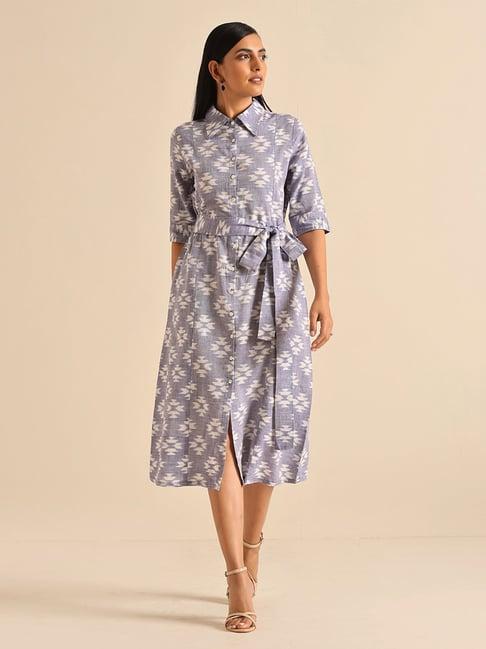 okhai cream & purple printed shirt dress