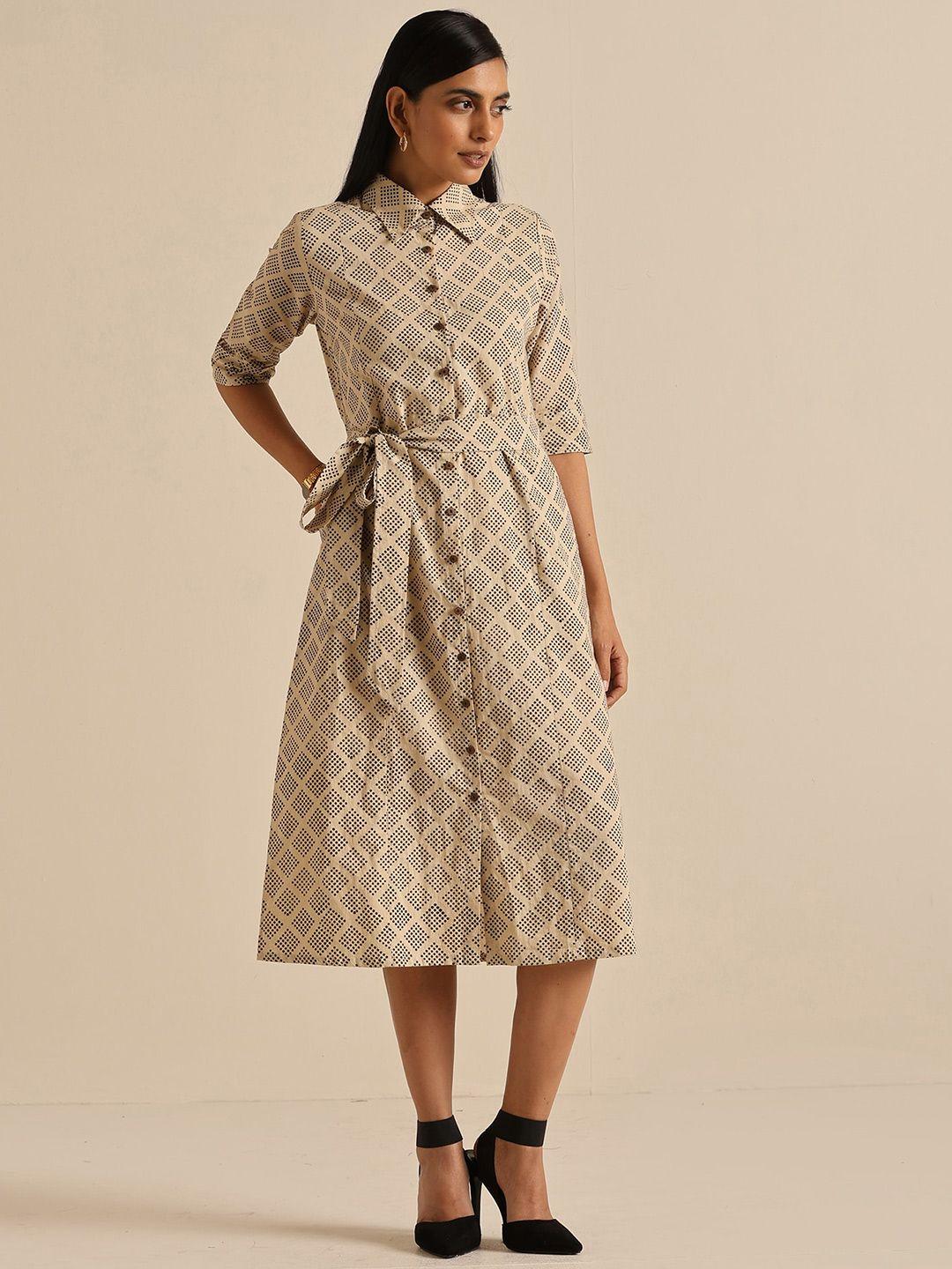 okhai cream-coloured print shirt midi dress