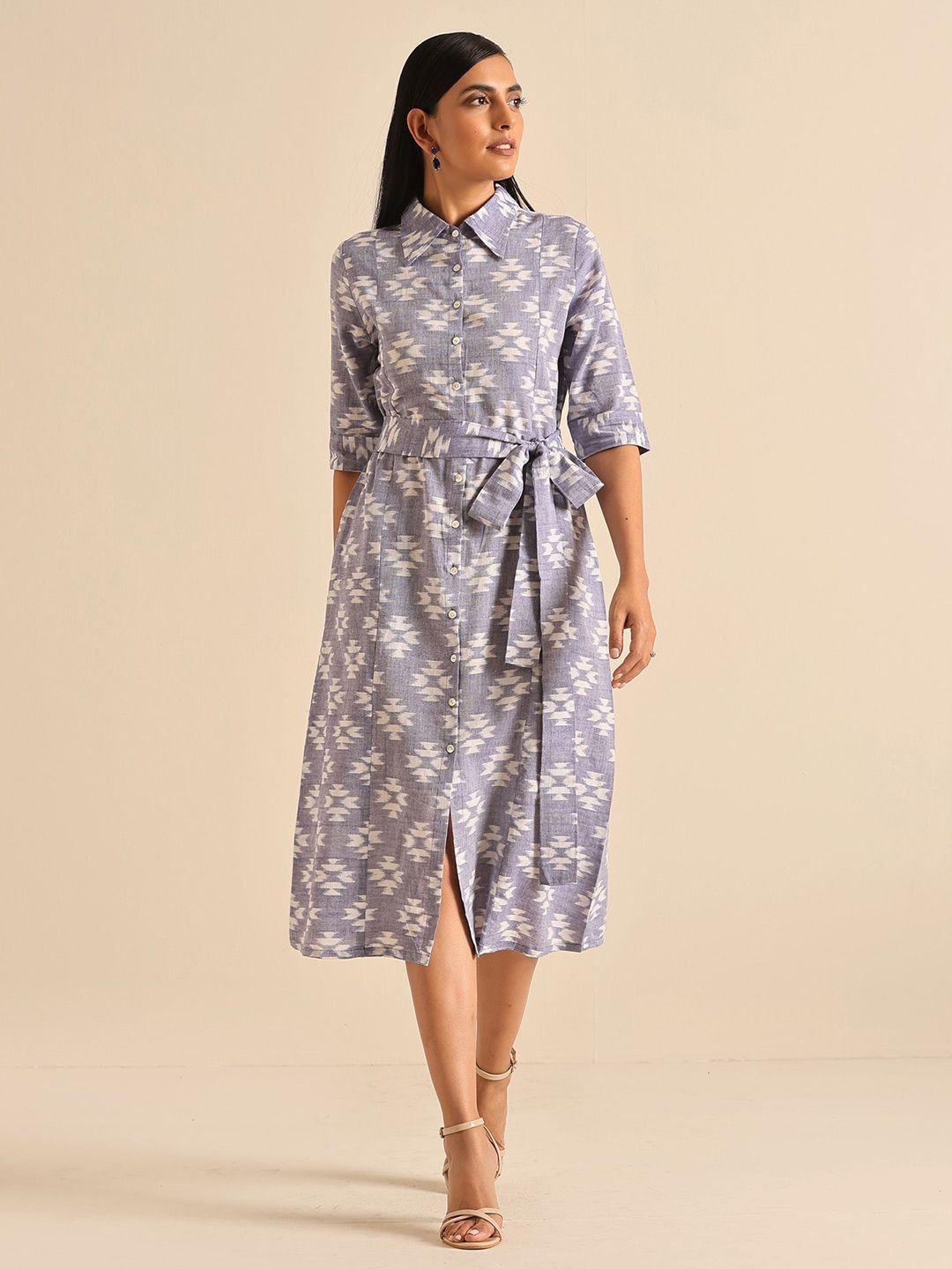 okhai cream-coloured print shirt midi dress