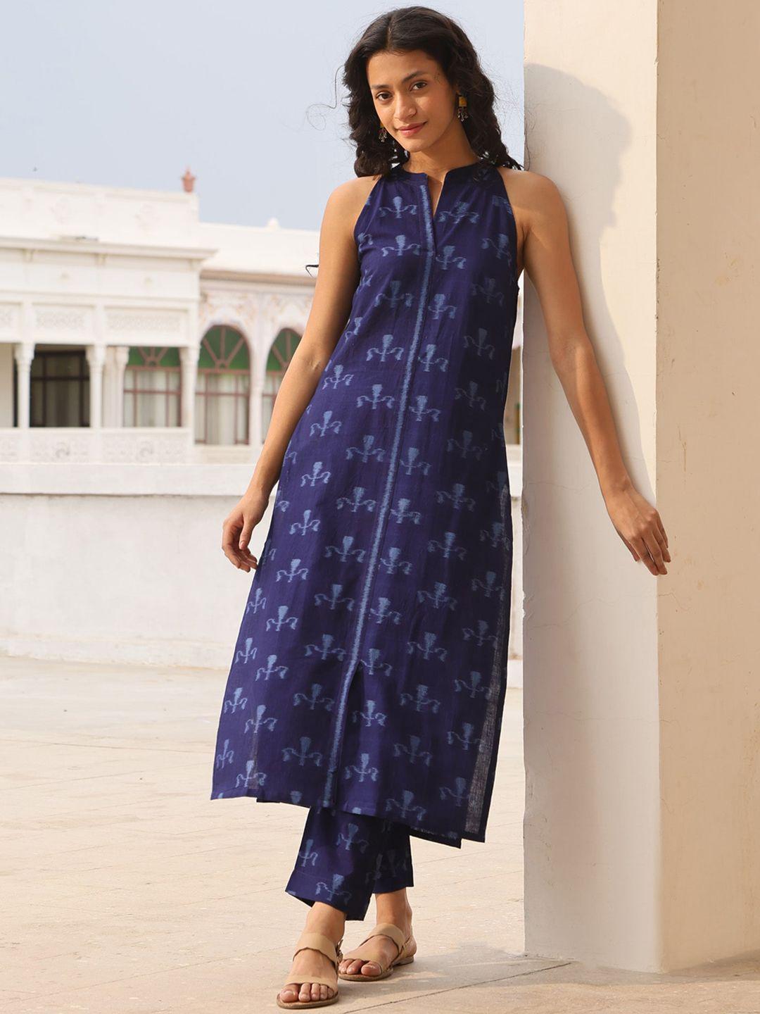 okhai ethnic motifs woven design pure cotton kurta with trousers