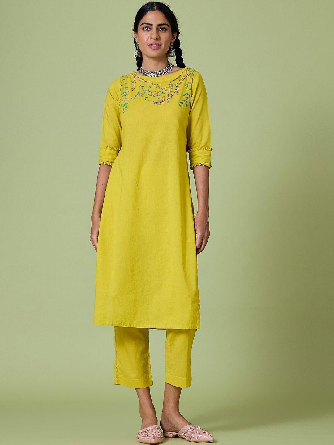 okhai floral embroidered pure cotton kurta