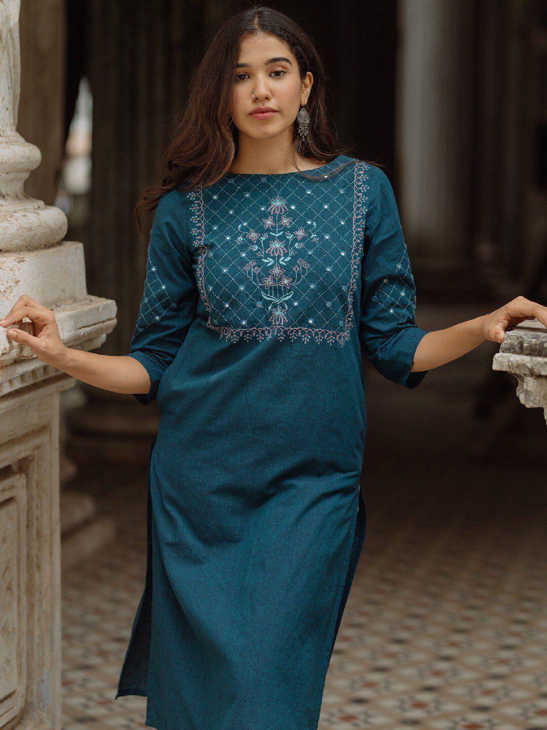 okhai floral embroidered pure cotton kurta