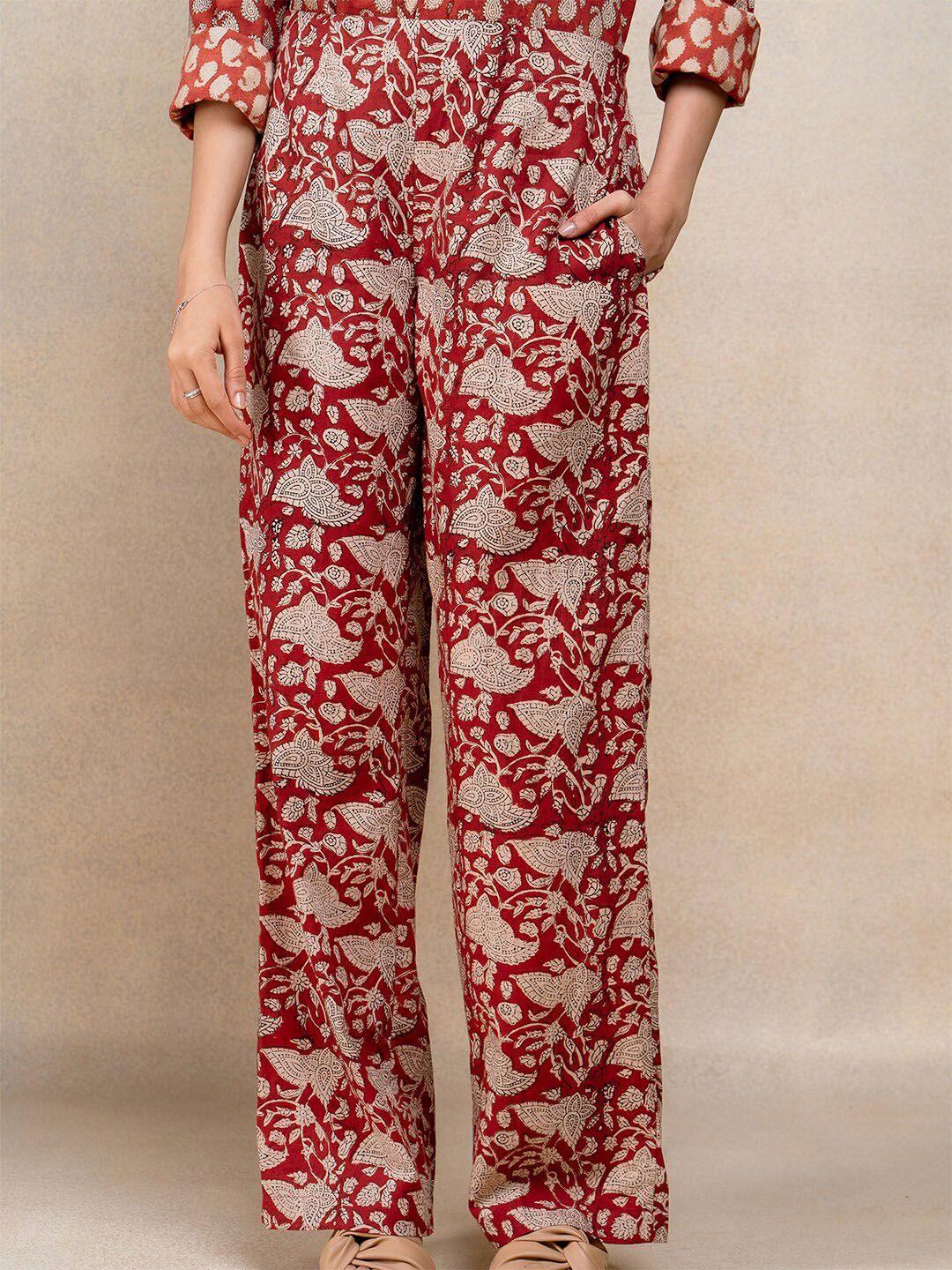 okhai floral printed flared fit pure cotton palazzos
