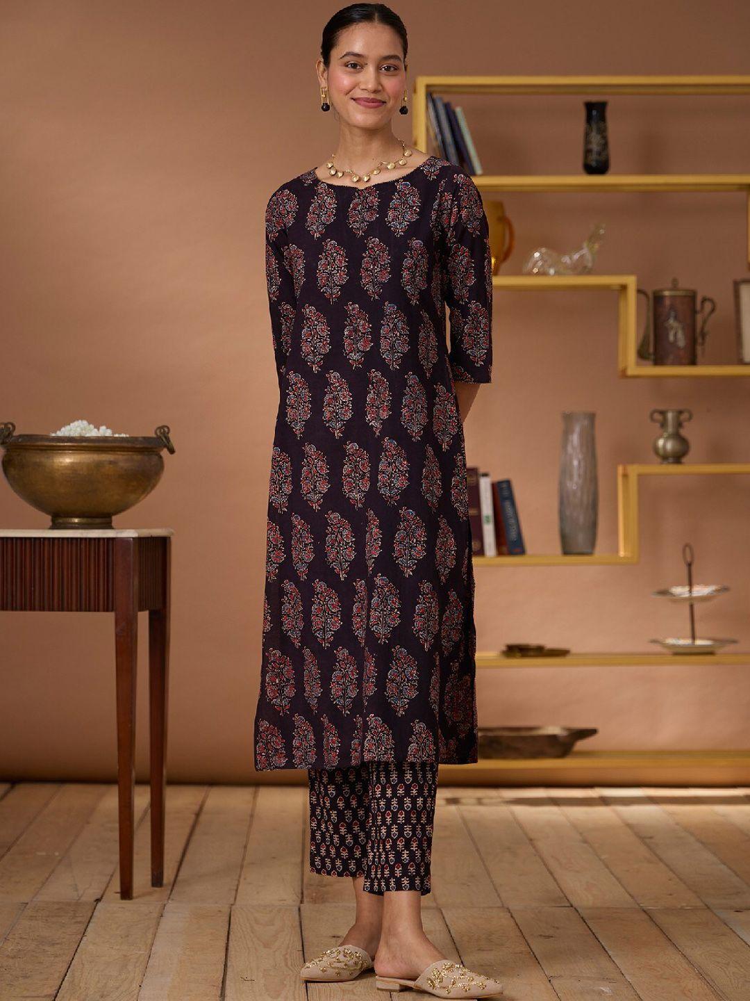 okhai floral printed pure cotton kurta with trousers