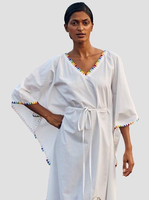 okhai fusion white pure cotton a-line kaftan