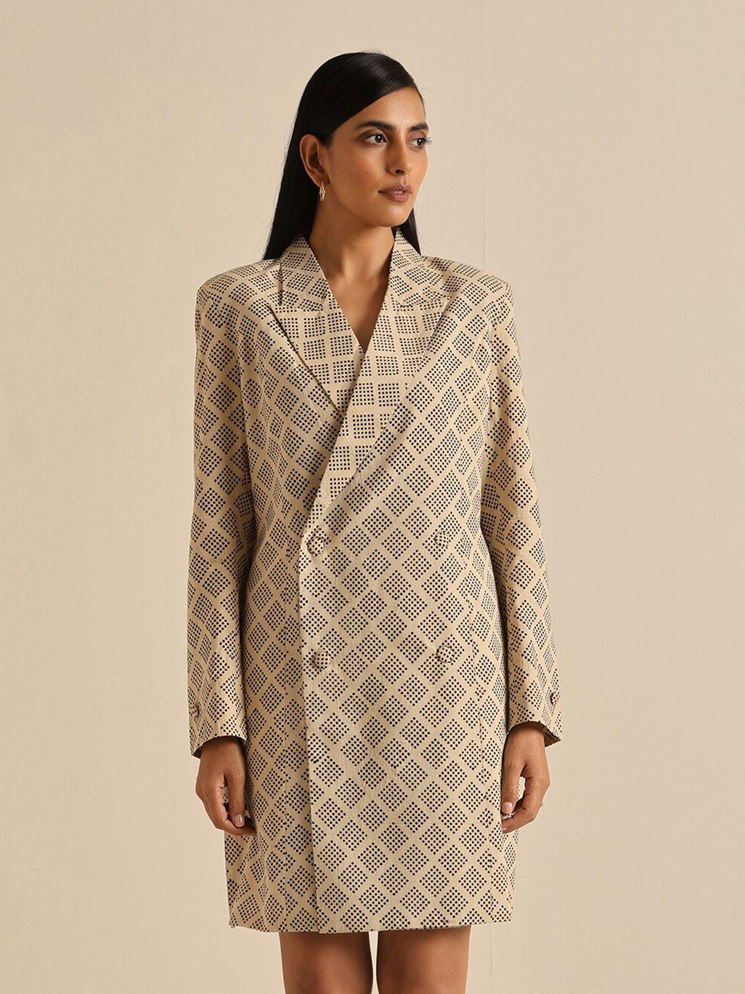 okhai geometric printed lapel collar cotton blazer dress