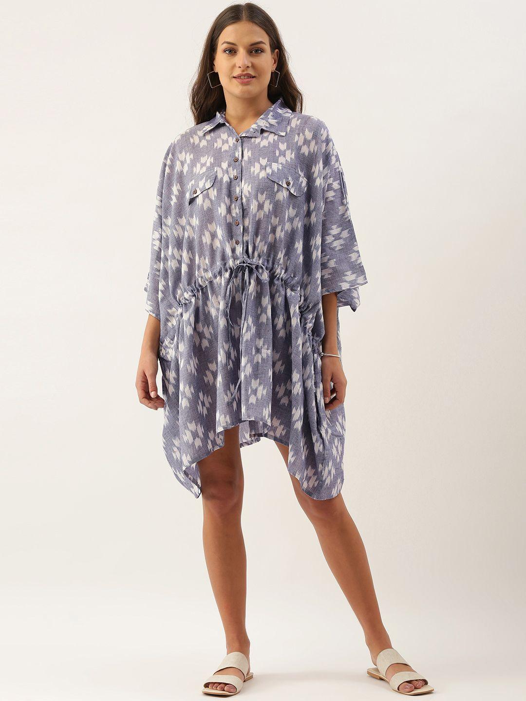 okhai grey & off white pure cotton kaftan shirt dress