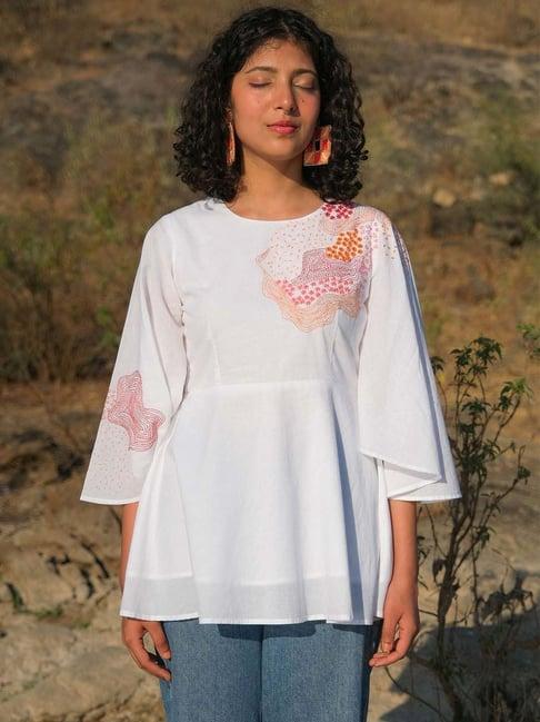 okhai gulaal white pure cotton hand embroidered top