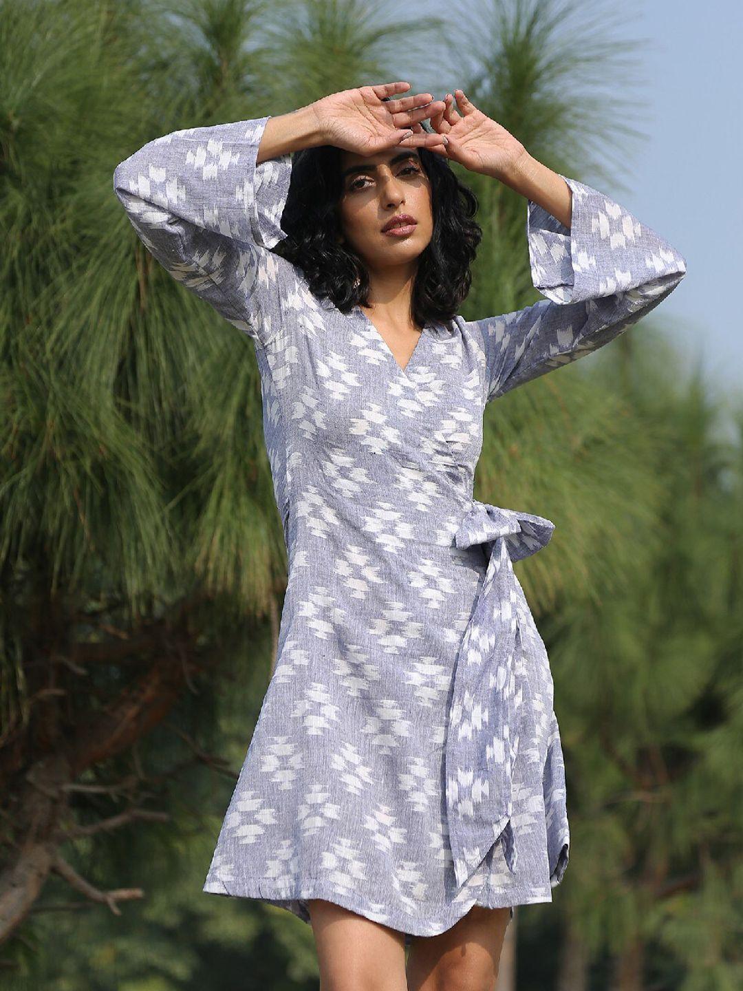 okhai ikat printed cotton wrap dress