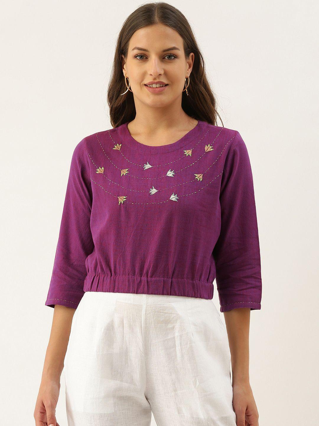 okhai purple pure cotton embroidered top