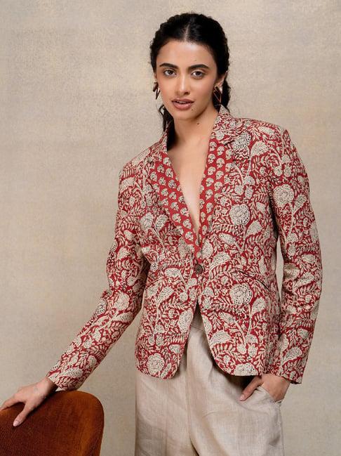 okhai red floral print blazer