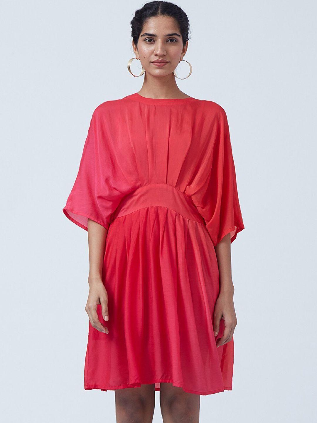 okhai red solid flared sleeve  dress