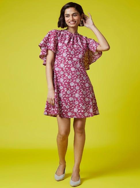 okhai roseate pink pure cotton printed a-line dress