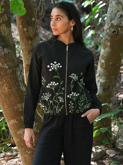 okhai stellato black pure cotton hand embroidered jacket