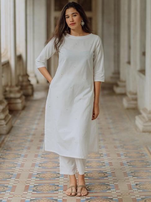 okhai white embellished kurta pant set