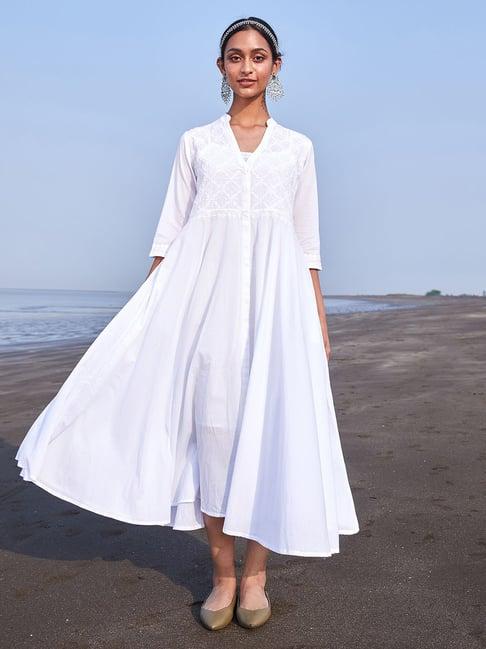 okhai white v neck embroidery dress