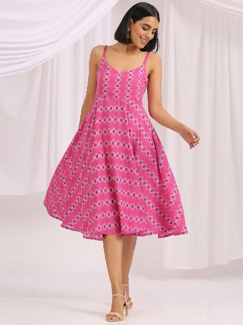 okhai wildest dream pink pure cotton printed a-line dress