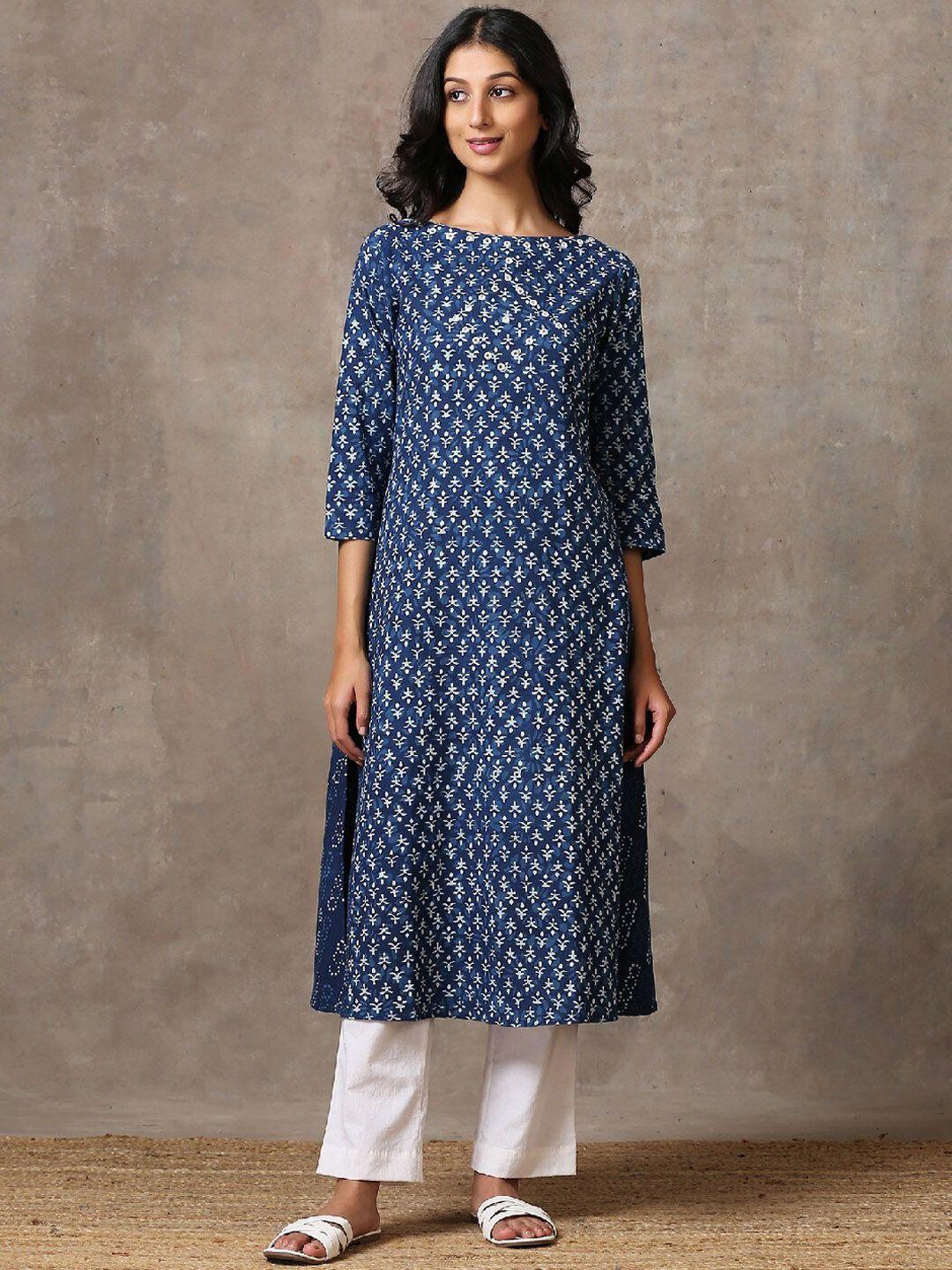 okhai women floral printed mirror work handloom cotton kurta