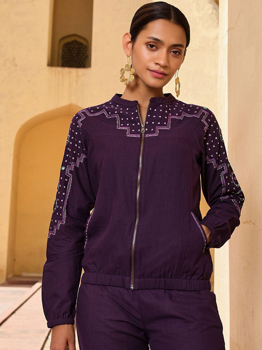 okhai women purple bomber with embroidered jacket