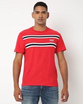 ol herringbone striped regular fit crew-neck t-shirt