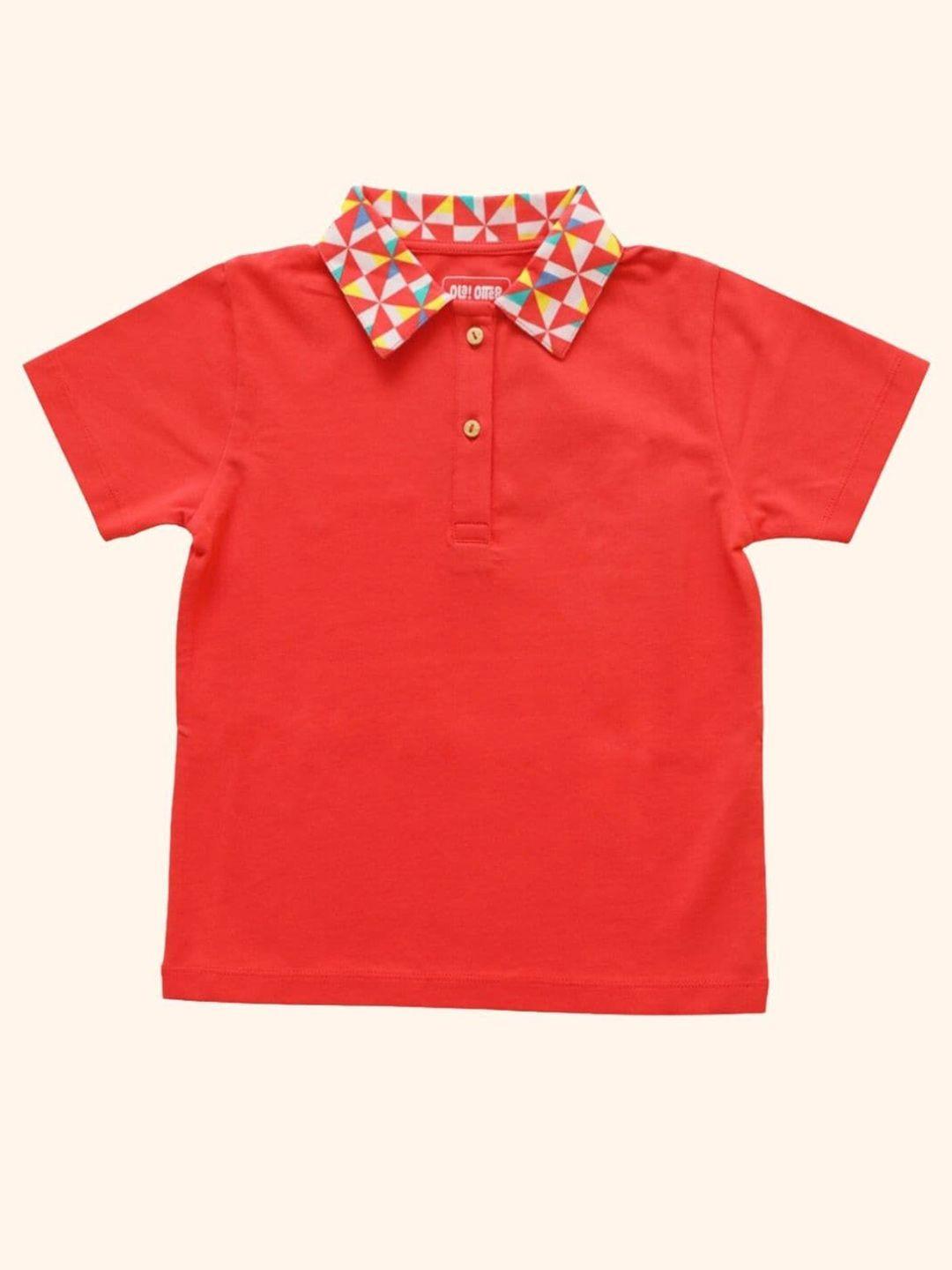 ola! otter boys red floral henley neck organic cotton pockets t-shirt