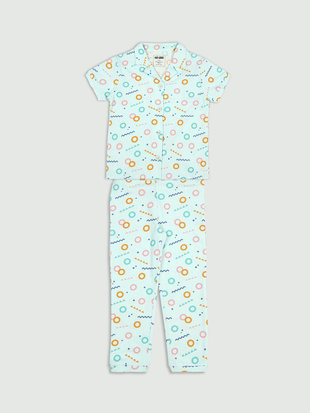 ola! otter kids conversational printed pure cotton night suit