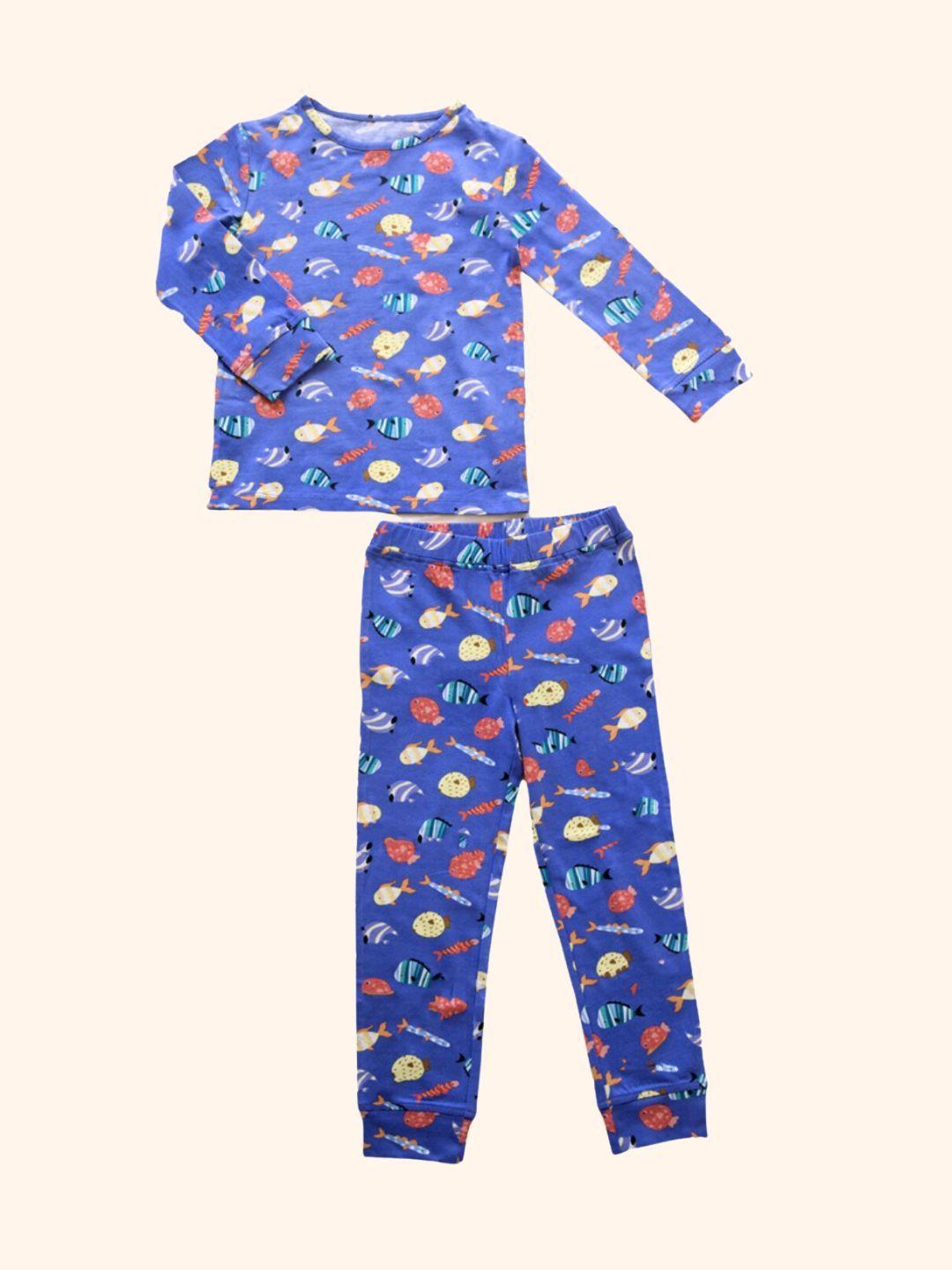 ola! otter unisex kids blue printed night suit