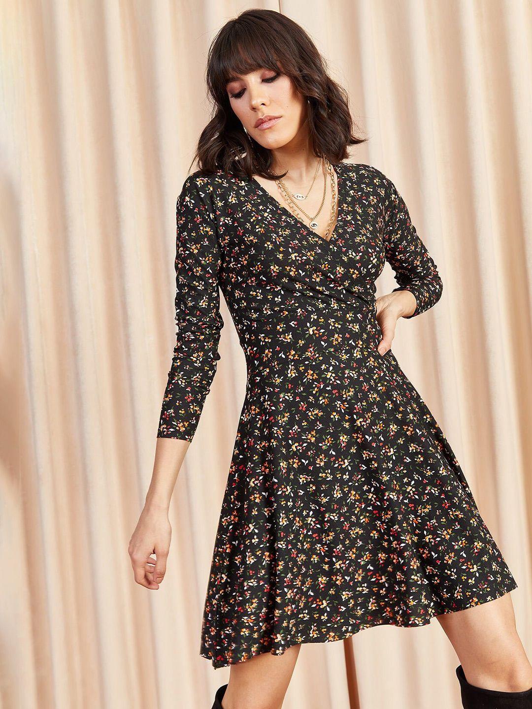 olalook floral printed v-neck gathered fit & flare dress