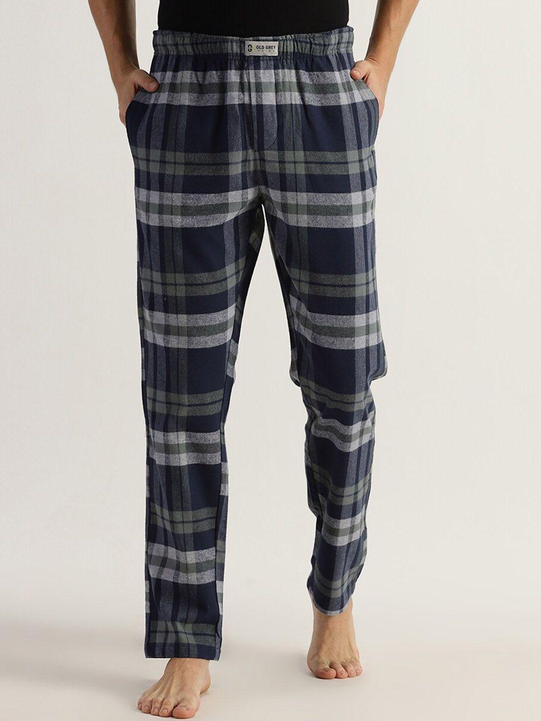 old grey men checked cotton lounge pants