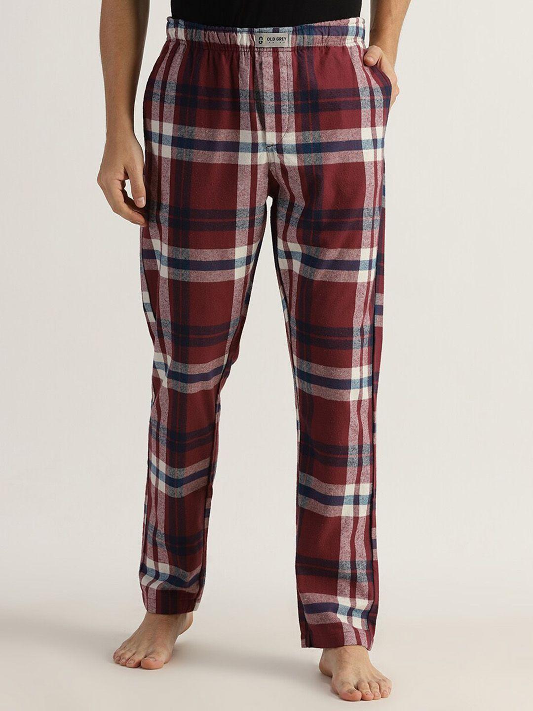 old grey men checked cotton mid-rise lounge pants