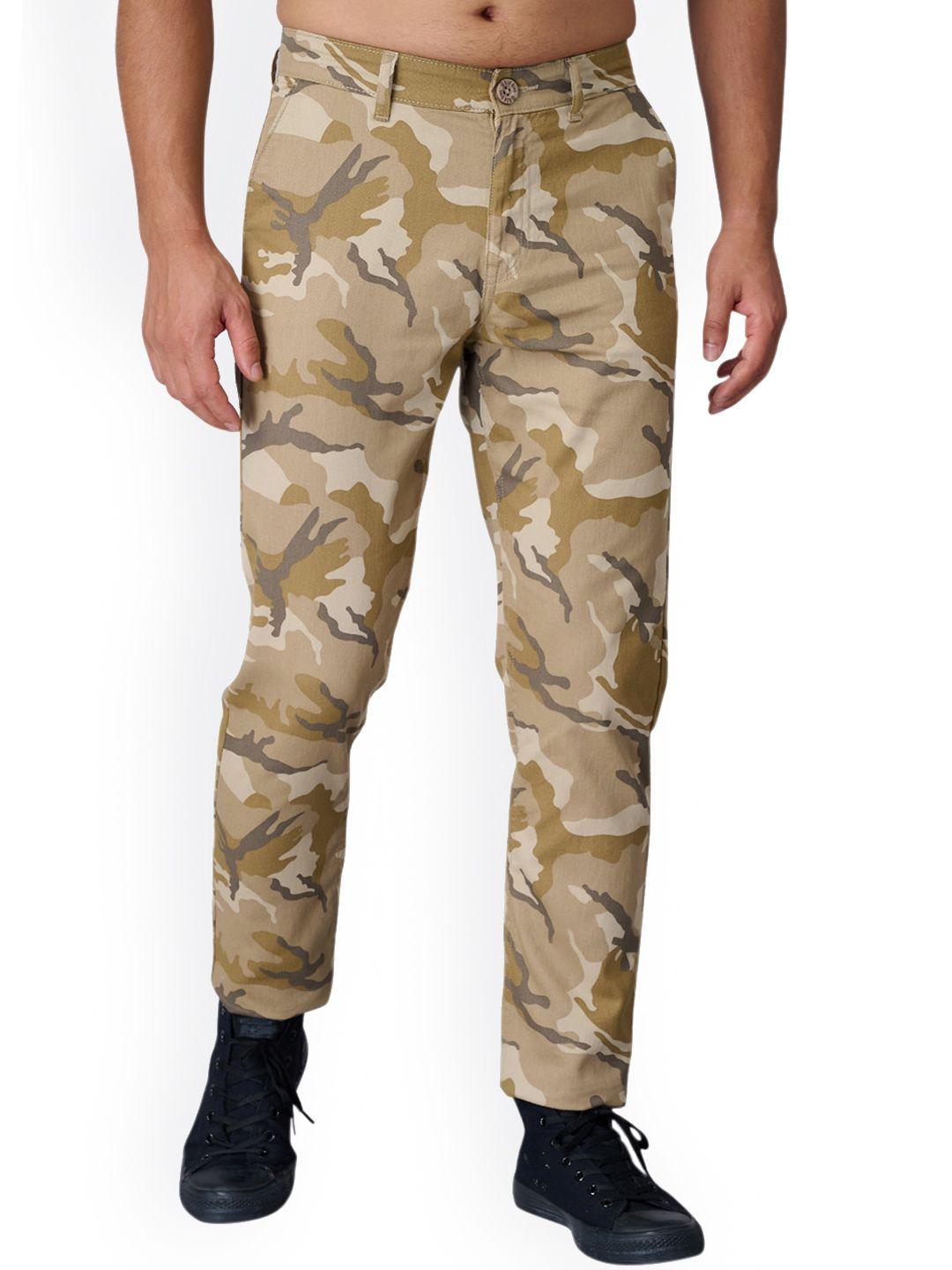 old grey men camouflage printed relaxed slim fit cotton trousers