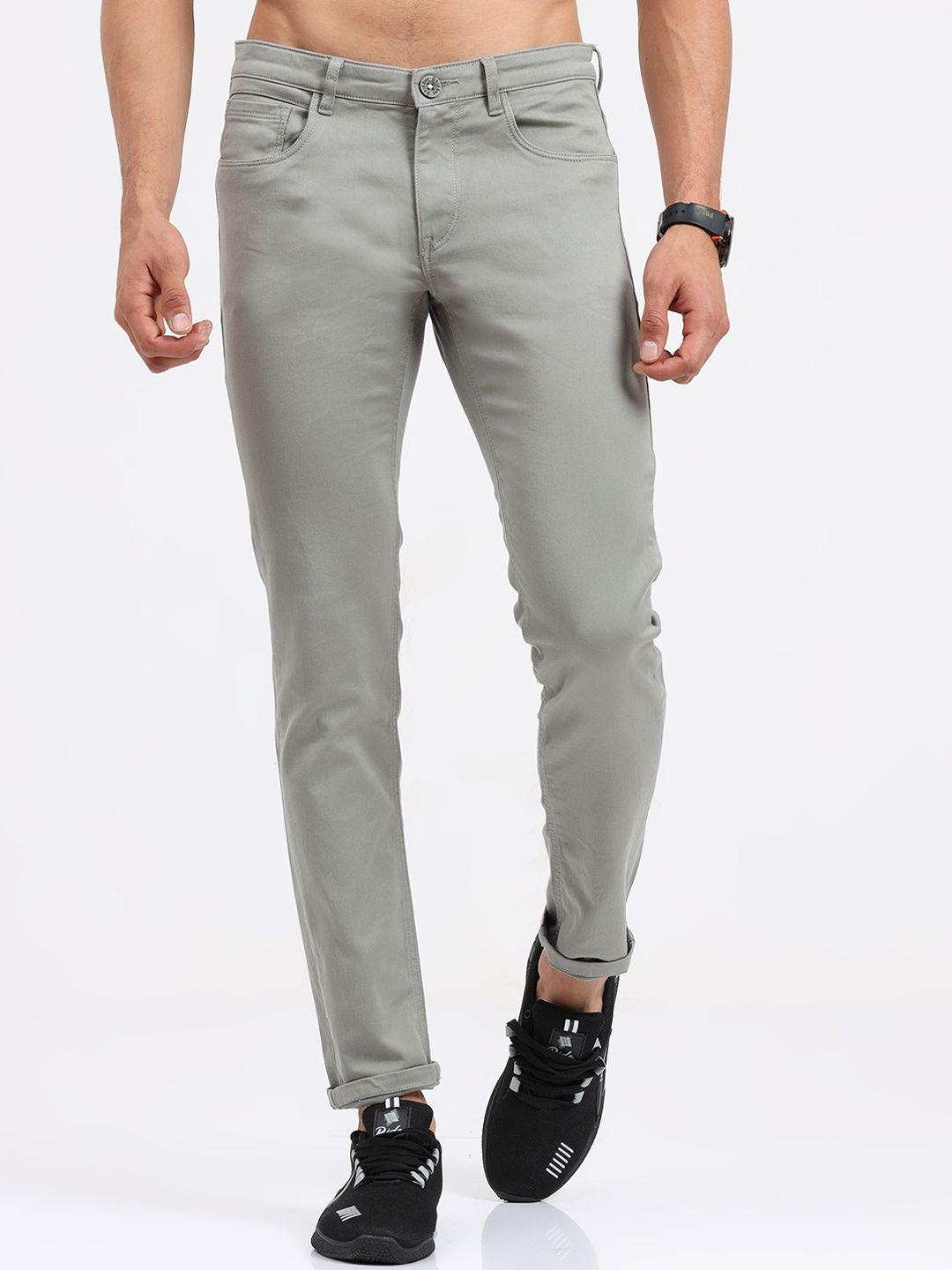 old grey men grey slim fit mid-rise trousers