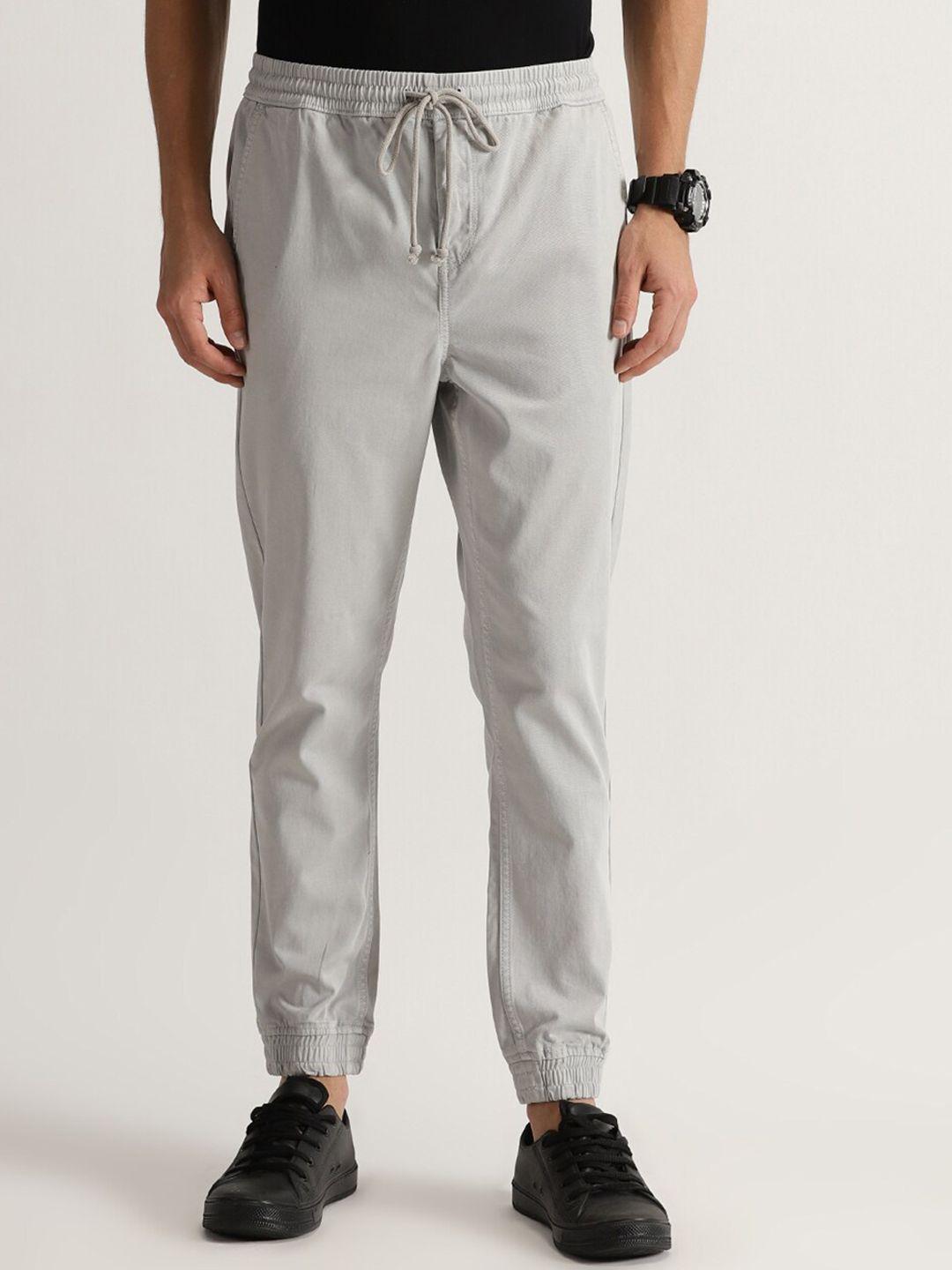 old grey men mid-rise cotton slim fit joggers