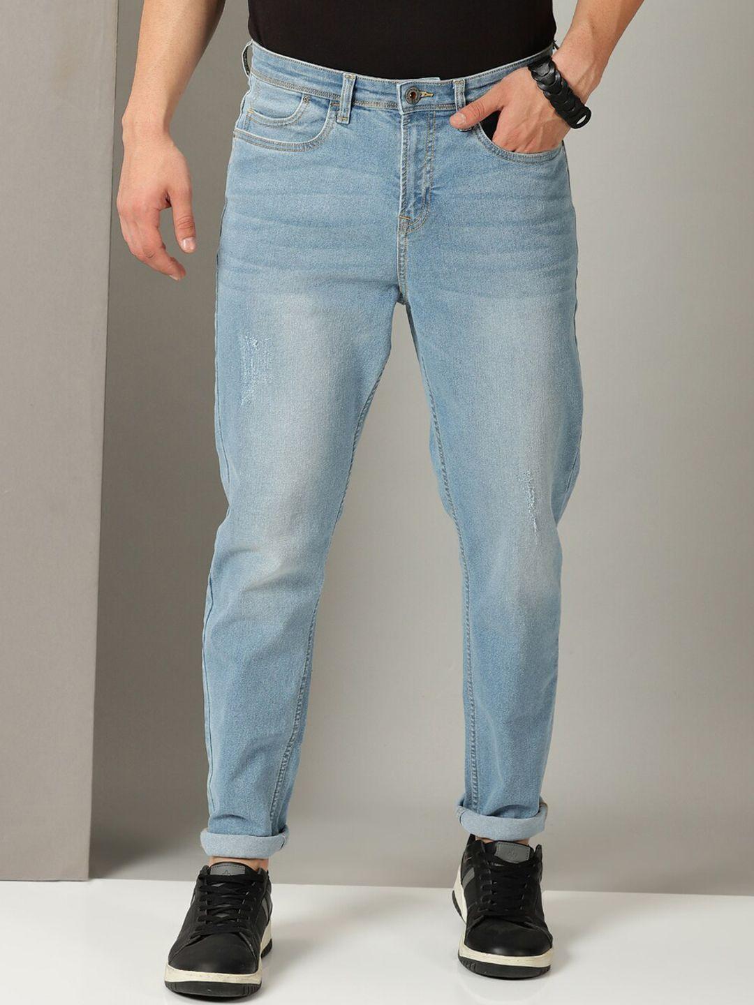old grey men relaxed fit mid-rise light fade clean look cotton jeans