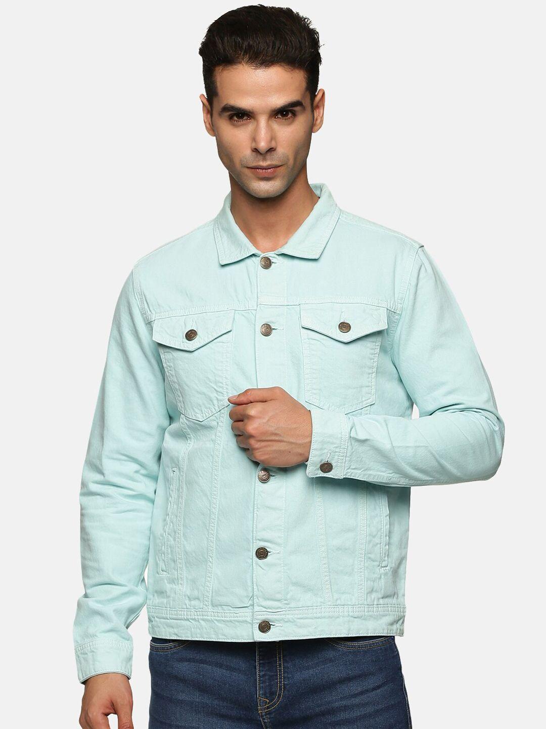 old grey men turquoise blue cotton washed outdoor denim jacket
