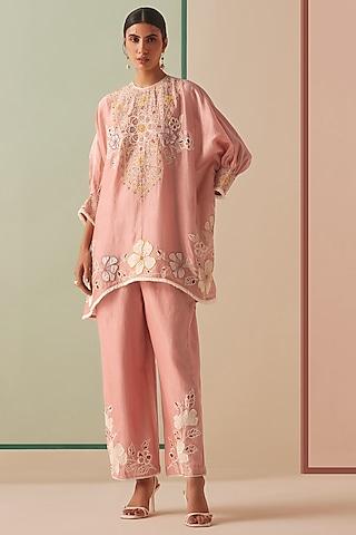 old rose chanderi embroidered kurta set