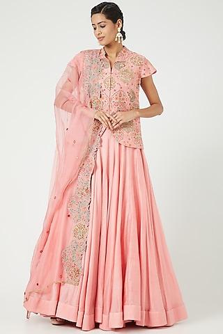 old rose chanderi jacket lehenga set