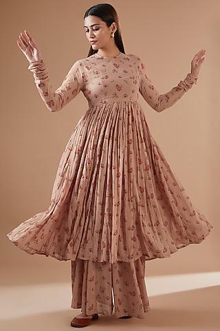 old rose cotton floral printed anarkali set