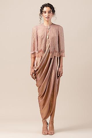 old rose draped dress with embellished cape