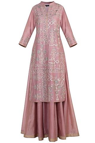 old rose embroidered anarkali set