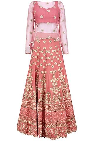 old rose embroidered lehenga and cape set