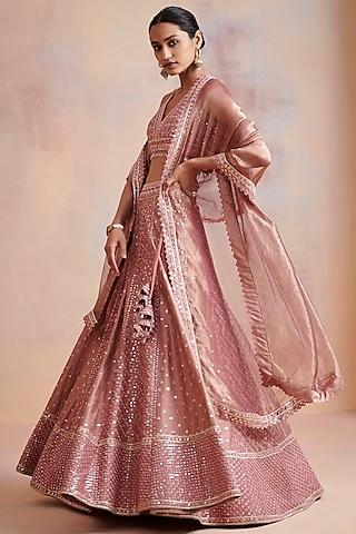 old rose embroidered lehenga set