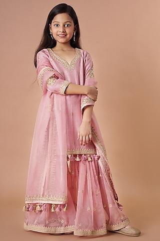 old rose embroidered sharara set for girls