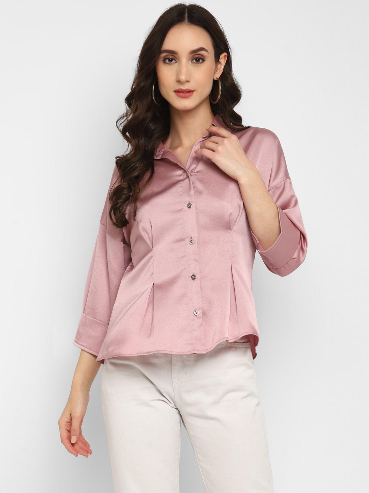 old rose gold solid crepe shirt for women