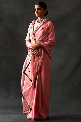 old rose habutai silk & organza embellished saree