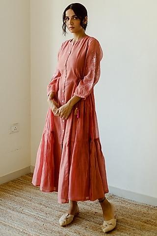 old rose handwoven chanderi dress